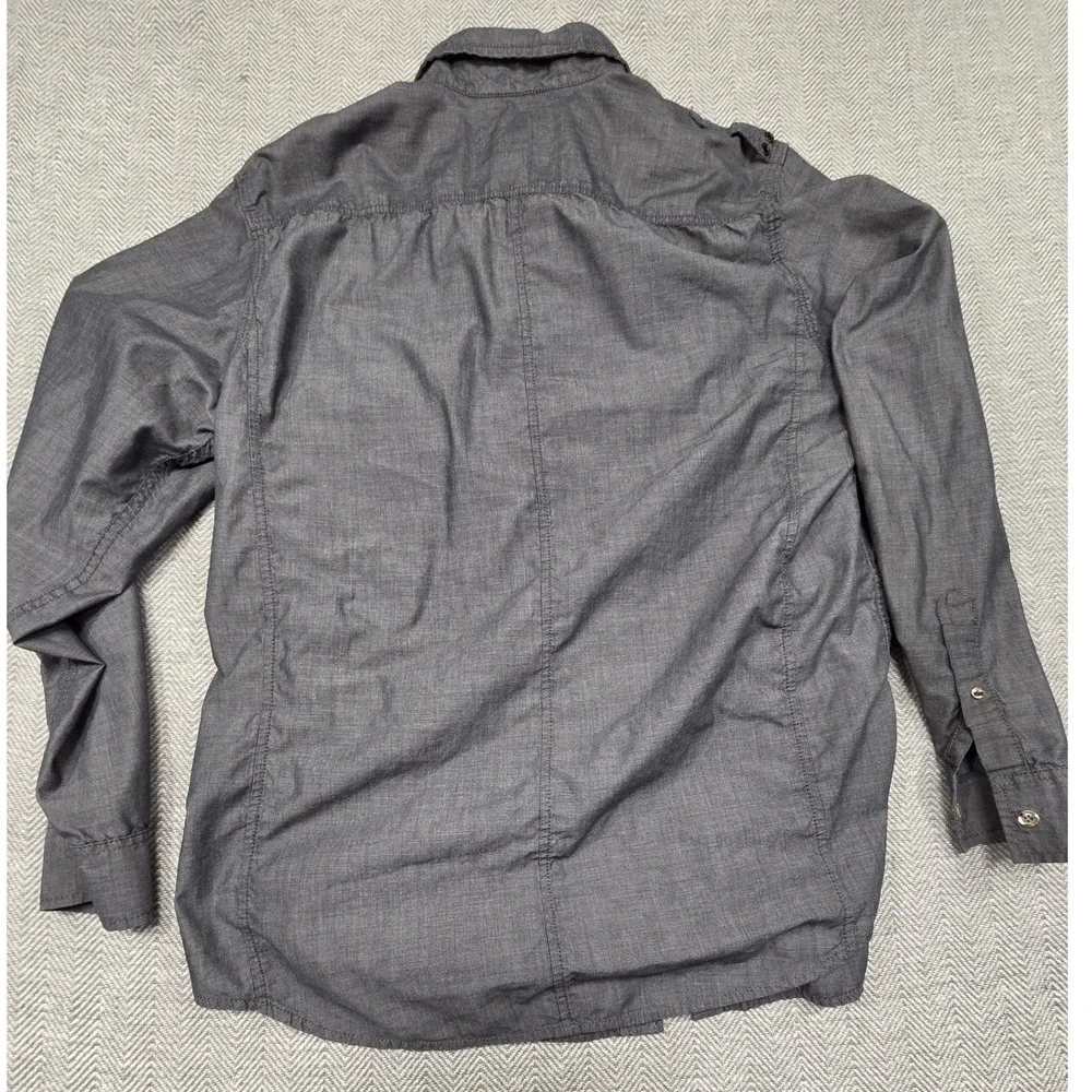 American Rag Mens Large Charcoal Grey Utility Button Down‎ Shirt Epaulettes L